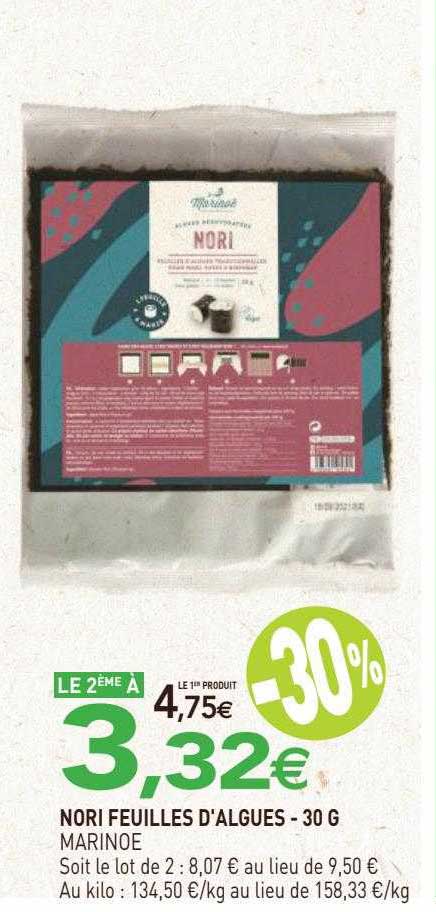 nori feuilles d'algues marinoe - 30 g