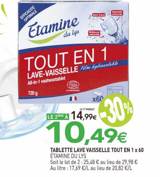 tablette lave vaisselle tout en 1 x 60 étamine du lys