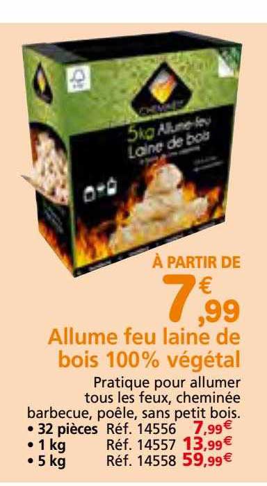 allume feu laine de bois 100% végétal