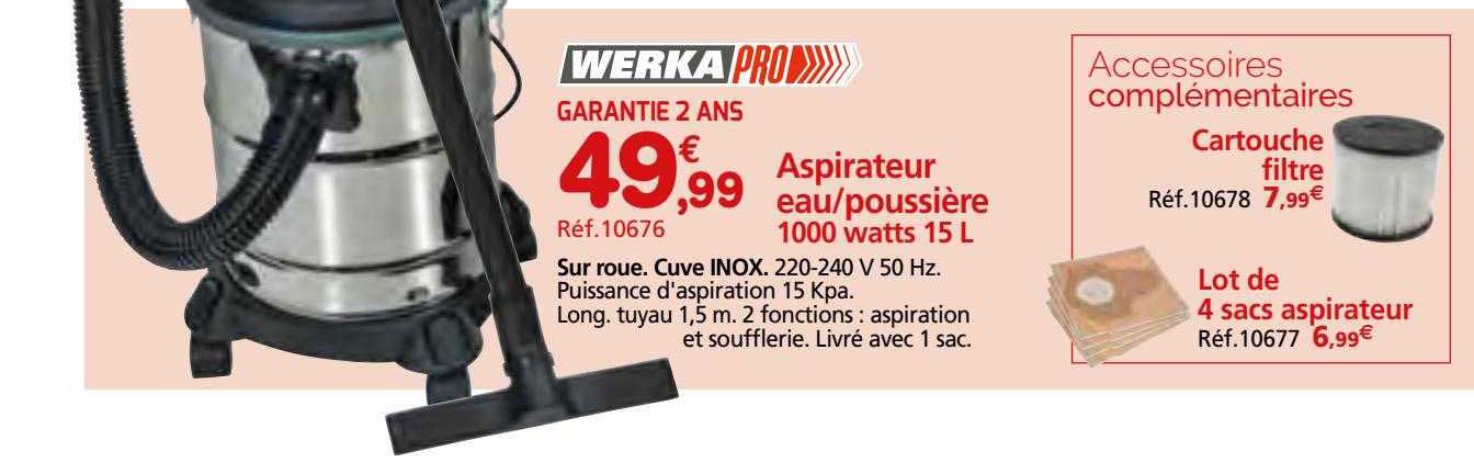 aspirateur eau-poussière 1000 watts 15l werka pro