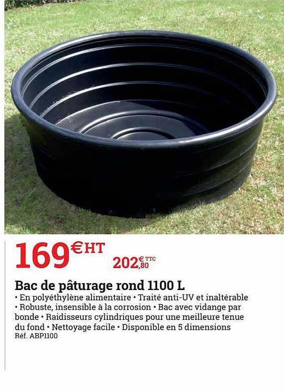bac de pâturage rond 1100l