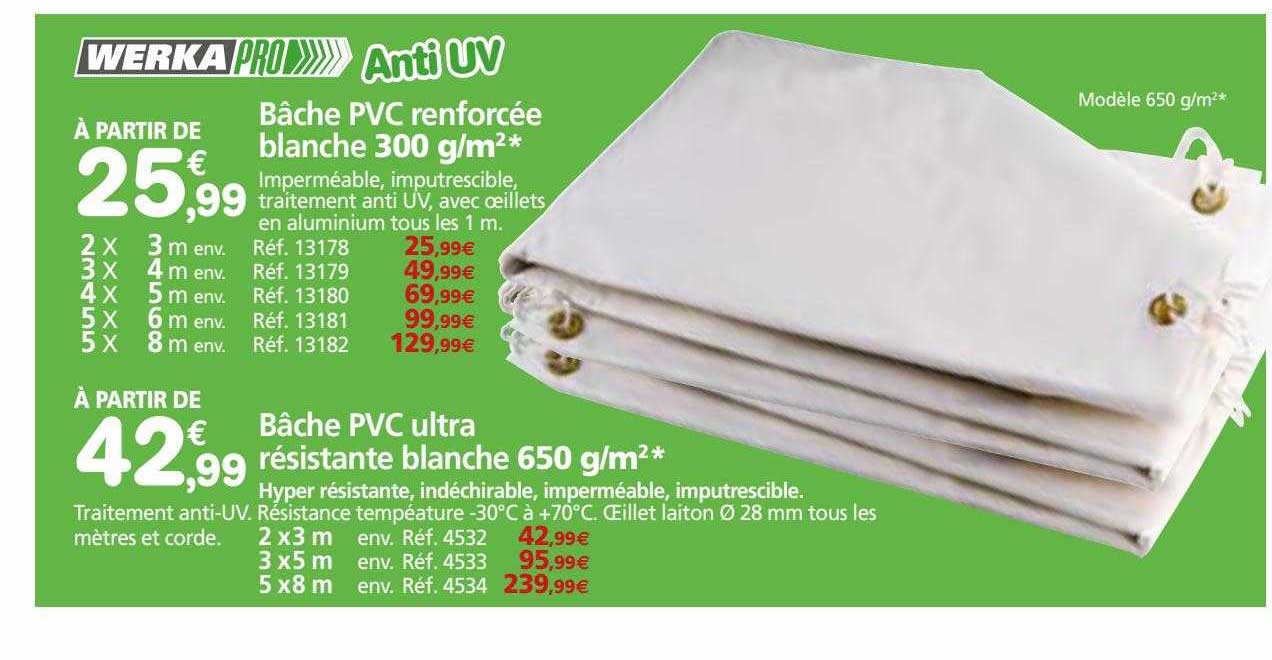 Bâche Pvc Renforcée Blanche Werka Pro, Bâche Pvc Ultra Résistante Blanche Werka Pro