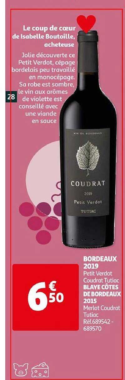 Bordeaux 2019 Petit Verdot Coudrat Tutiac, Blaye Côtes De Bordeaux 2015 Merlot Coudrat Tutiac