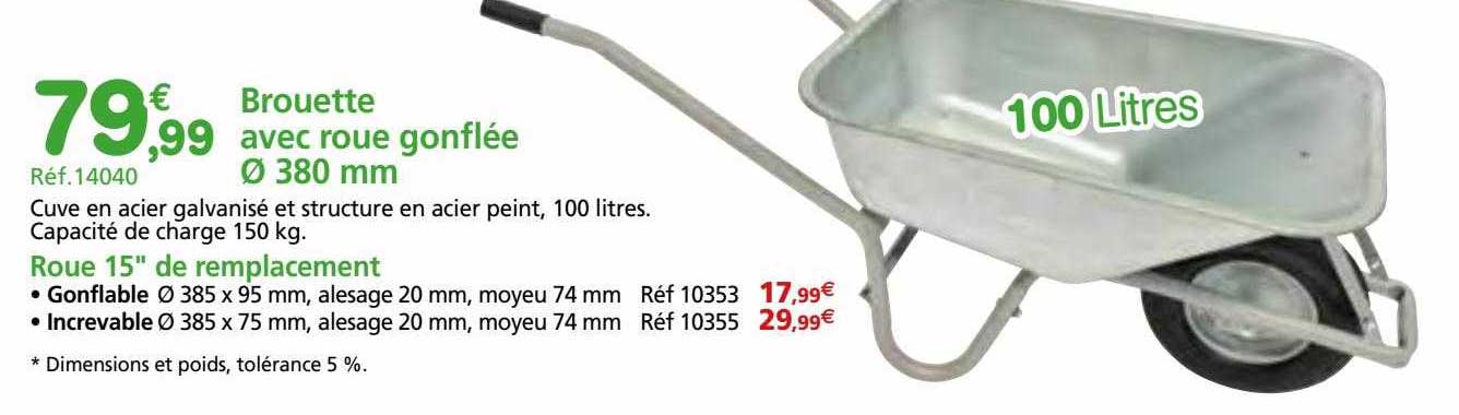 brouette avec roue gonflée ø 380 mm