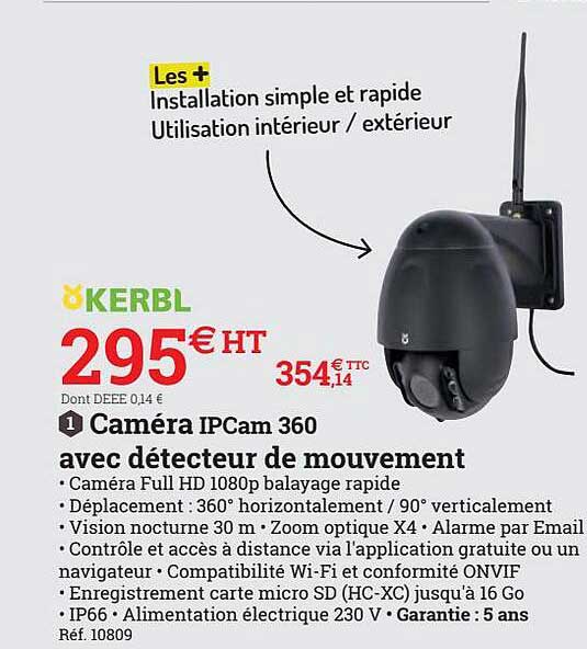 caméra ipcam 360 avec détecteur de mouvement kerbl
