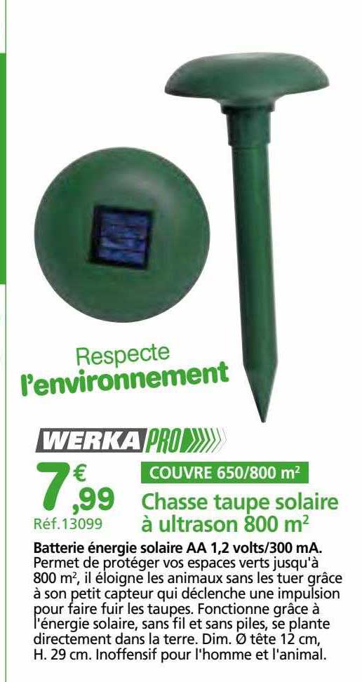 chasse taupe solaire à ultrason 800 m² werka pro