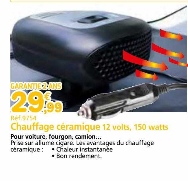 chauffage céramique 12 volts, 150 watts