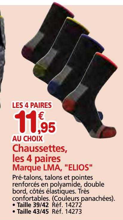 chaussettes, les 4 paires marque lma, "elios"