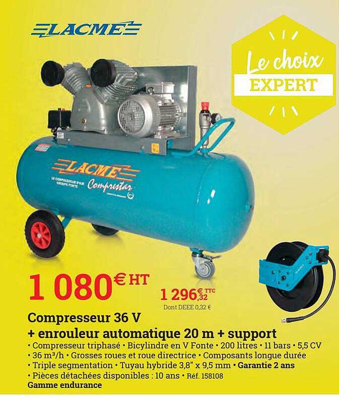 compresseur 36v + enrouleur automatique 20 m +  support lacme