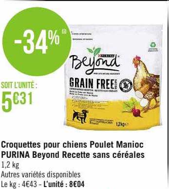 croquettes pour chiens poulet manioc purina beyond recette sans céréales