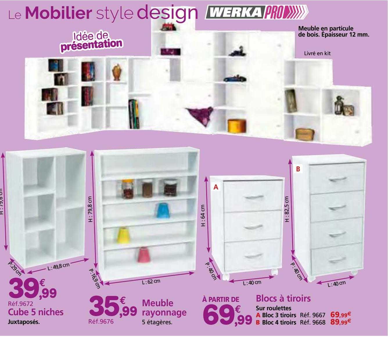 cube 5 niches, meuble rayonnage, blocs à tiroirs werka pro