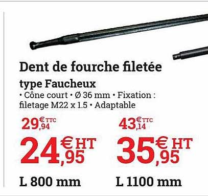 dent de fourche filetée type faucheux