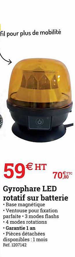 gyrophare led rotatif sur batterie