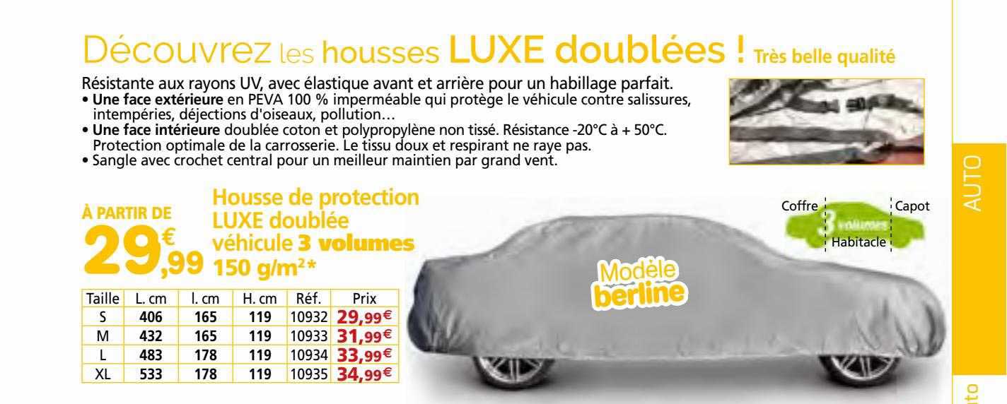 housse de protection luxe doublée véhicule 3 volumes