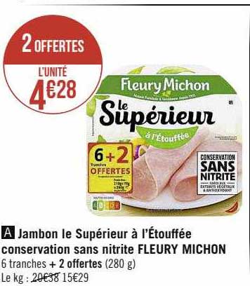 jambon le supérieur à l'étouffée conservation sans nitrite fleury michon