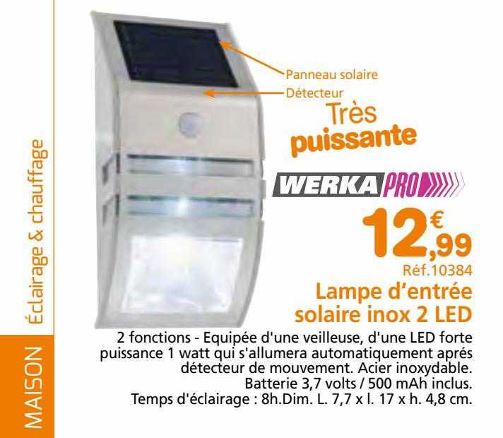 lampe d'entrée solaire inox 2 led werka pro