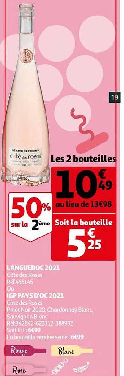 languedoc 2021 côte des roses ou igp pays d'oc 2021 côte des roses pinot noir 2020 chardonnay blanc, sauvignon blanc