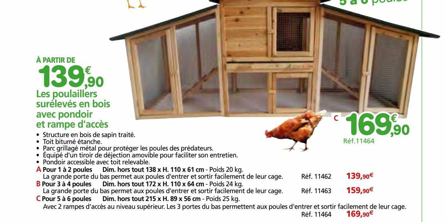 les poulaillers surélevés en bois avec pondoir et rampe d'accès