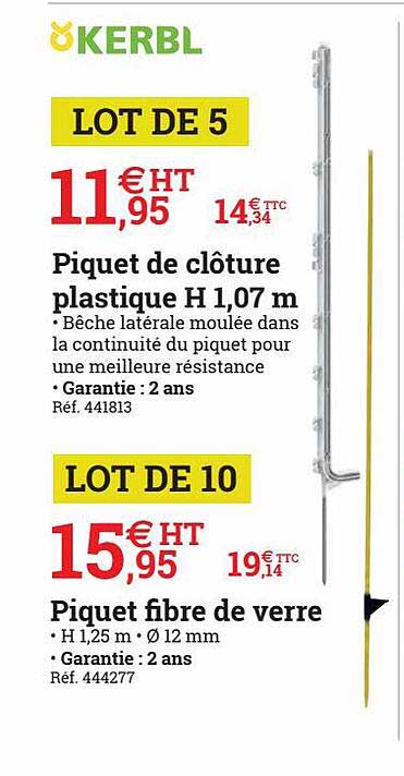 piquet de clôture plastique h 1,07 m kerbl, piquet fibre de verre kerbl