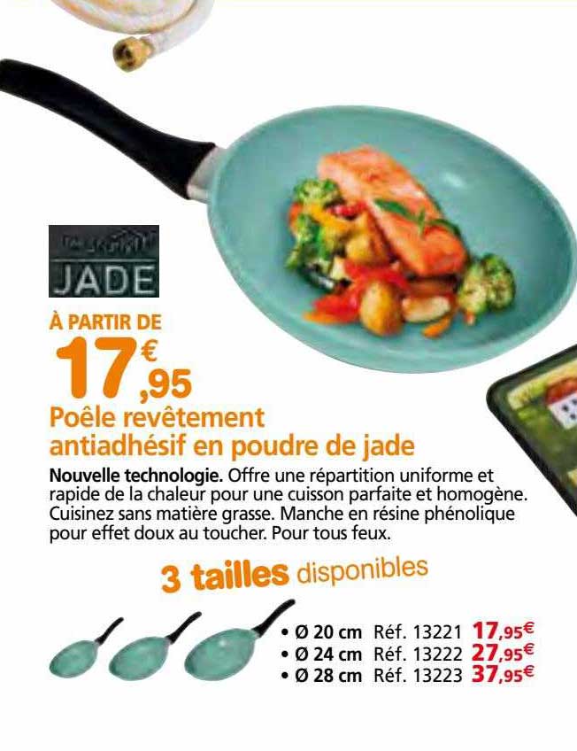poêle revêtement antiadhésif en poudre de jade