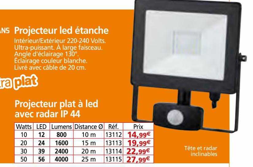 Projecteur Led étanche, Projecteur Plat à Led Avec Radar Ip 44