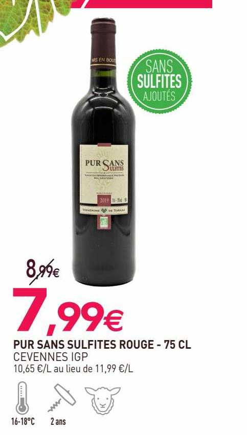 pur sans sulfites rouge cevennes igp - 75 cl
