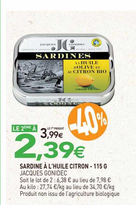 sardine à l'huile citron jacques gonidec - 115 g