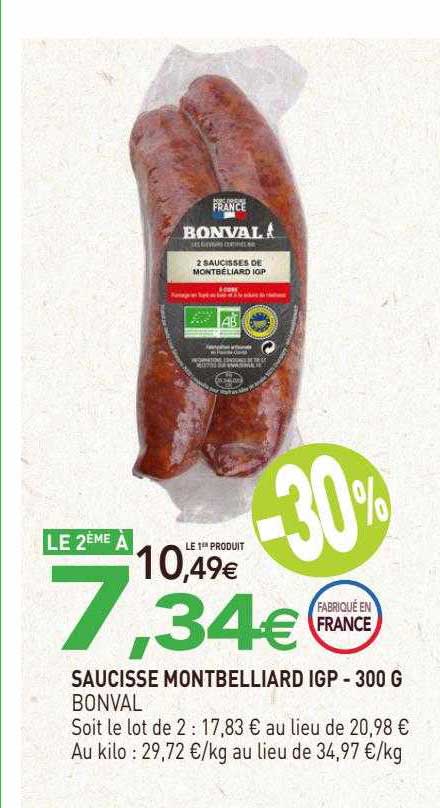 Saucisse Montbelliard Igp Bonval - 300 G