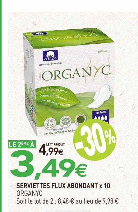 serviettes flux abondant organyc x 10