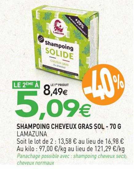 shampoing cheveux gras sol lamazuna - 70 g