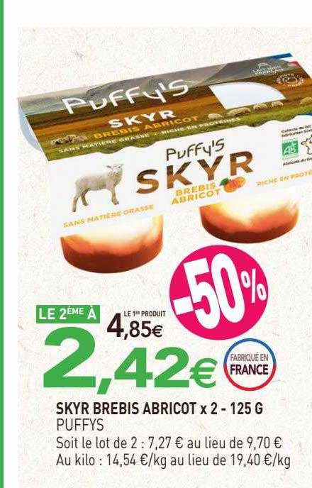 Skyr Brebis Abricot X2 Puffys - 125 G
