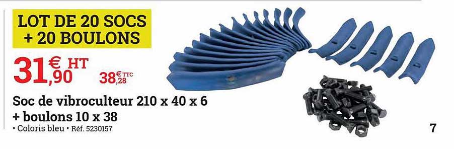 soc de vibroculteur 210 x 40 x 6 + boulons 10 x 38
