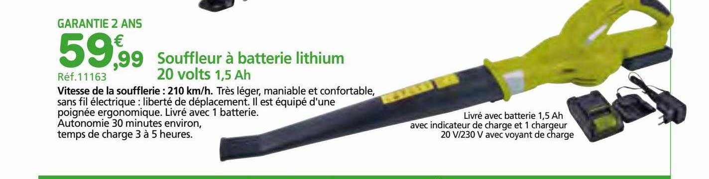 souffleur à batterie lithium 20 volts 1,5 ah