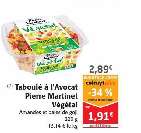 taboulé à l'avocat pierre martinet végétal