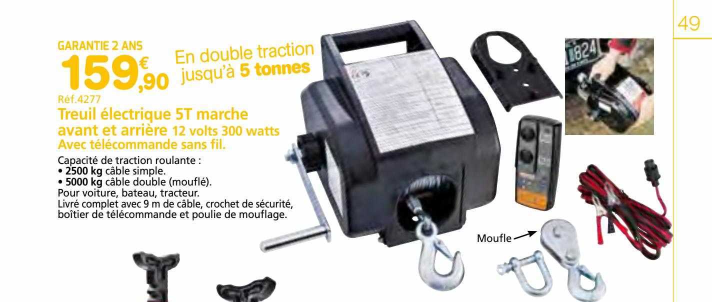 treuil électrique 5t marche avant et arrière 12 volts 300 watts avec télécommande sans fil