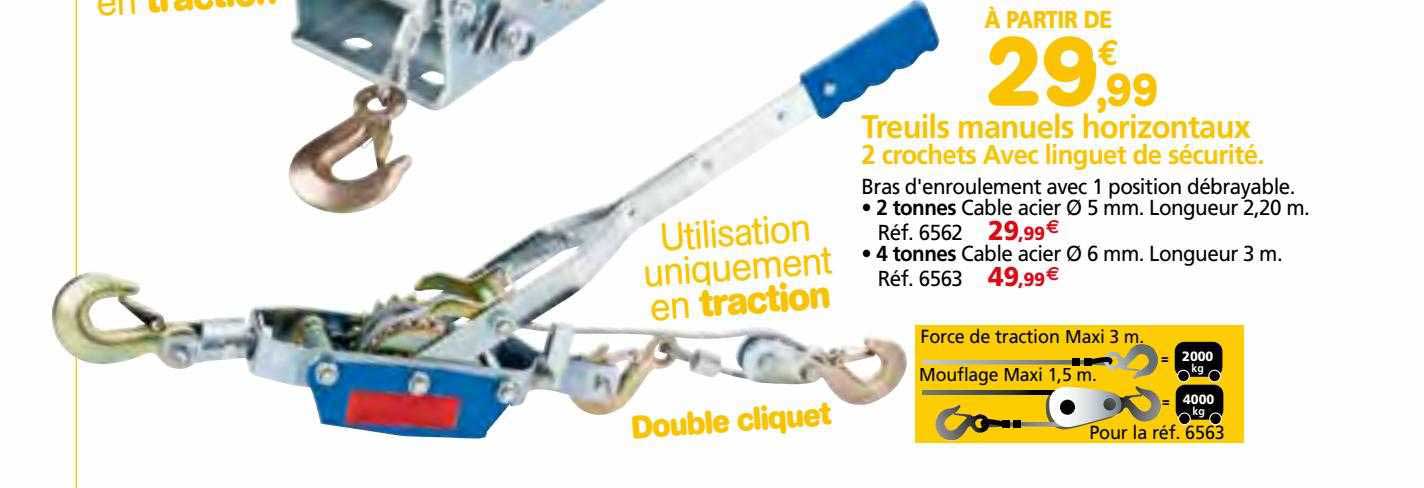 treuils manuels horizontaux 2 crochets avec linguet de sécurité