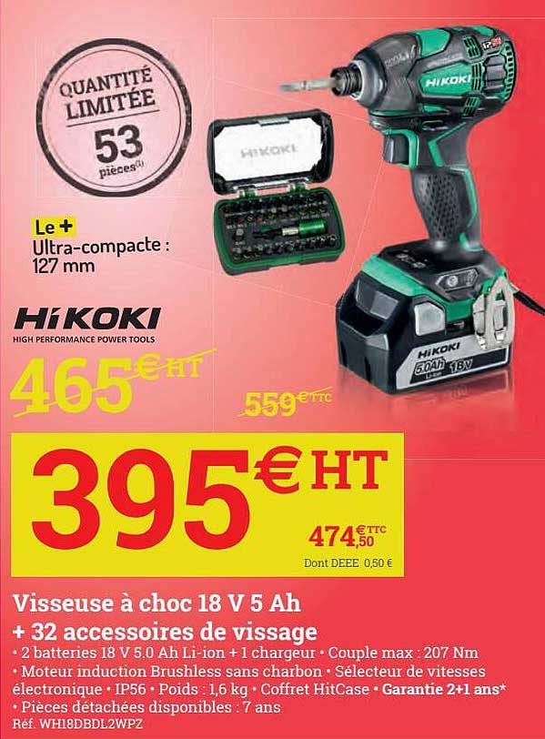 Visseuse à Choc 18v 5 Ah + 32 Accessoires De Vissage Hikoki