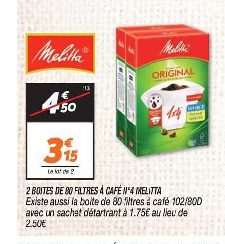 2 boîtes de 80 filtres à café n°4 melitta