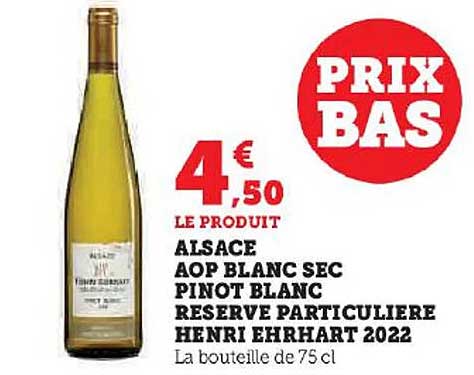 alsace aop blanc sec pinot blanc réserve particulière henri ehrhart 2022