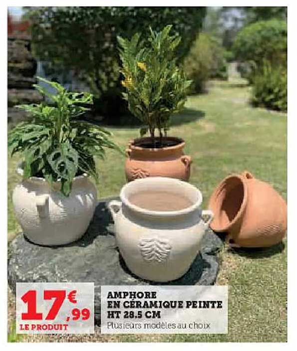 amphore en céramique peinte ht 28.5 cm