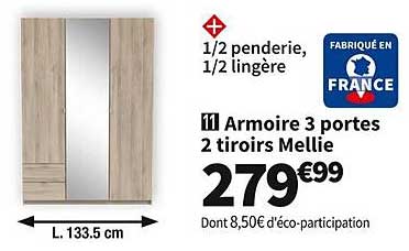 Armoire 3 Portes 2 Tiroirs Mellie