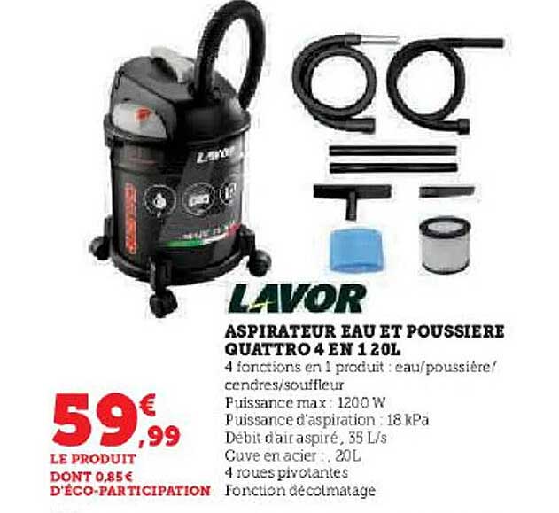 Aspirateur Eau Et Poussière Quattro 4 En 1 120l Lavor