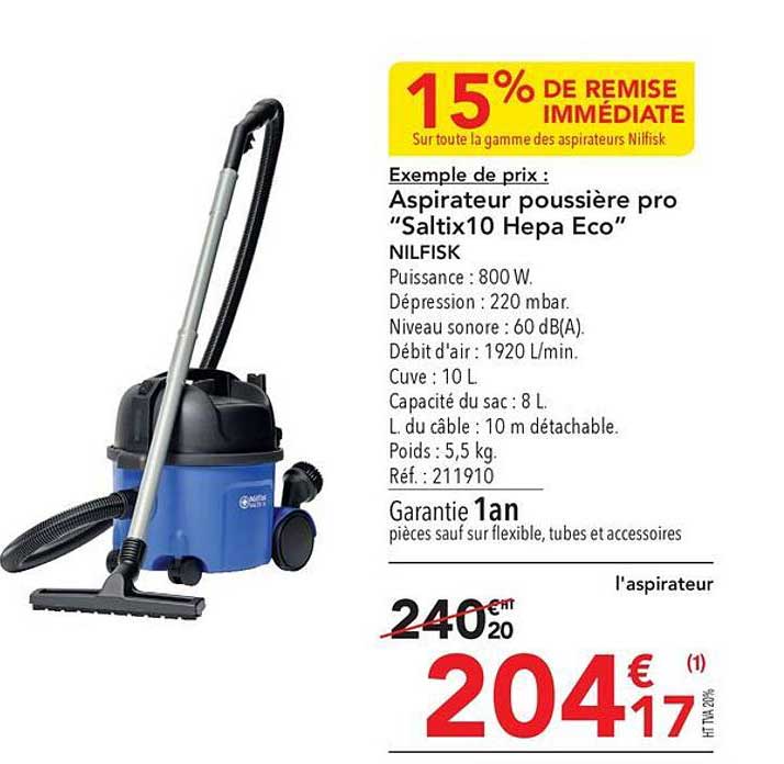 aspirateur poussière pro "saltix 10 hepa éco" nilfisk