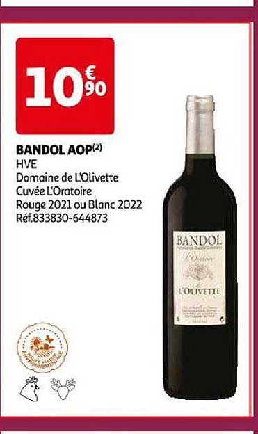 bandol aop hve domaine de l'olivette cuvée l'oratoire rouge 2021 ou blanc 2022