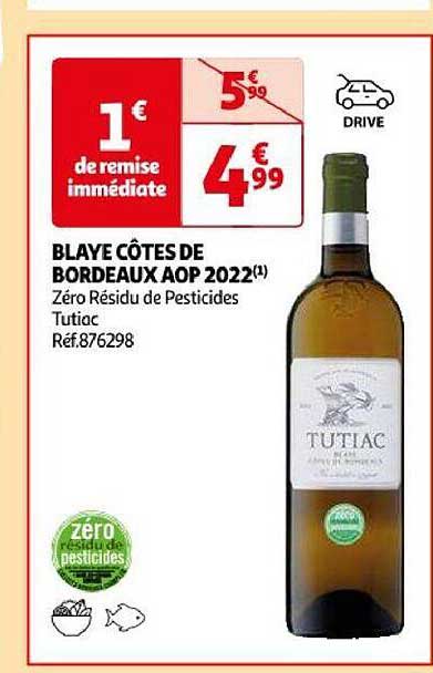 blaye côtes de bordeaux aop 2022 zéro résidu de pesticides tutiac