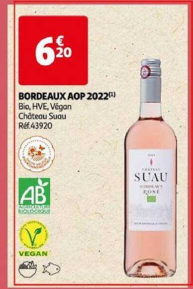 bordeaux aop 2022 bio, hve, végan château suau