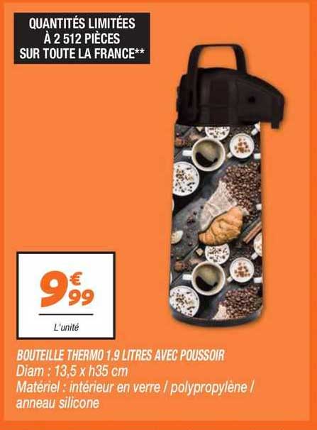 bouteille thermo 1.9 litres avec poussoir