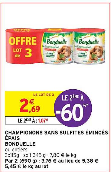 champignons sans sulfites émincés épais bonduelle