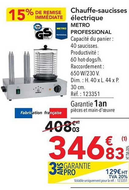 Chauffe-saucisses électrique Metro Professional