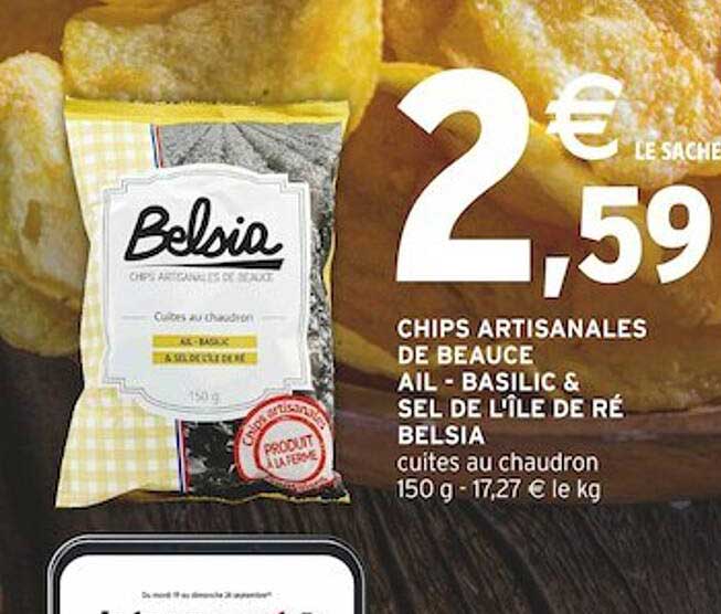 chips artisanales de beauce ail - basilic & sel de l'île de ré belsia
